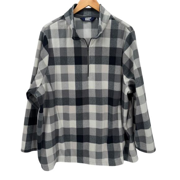 Lands End Jacket Womens 3X Fleece Pullover 1/2 Zip Long Sleeve COMFY Gray Check - Picture 1 of 8